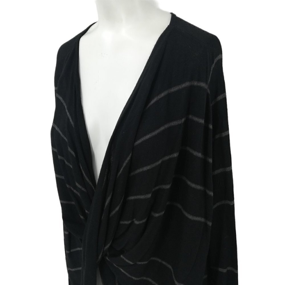 Coco and Carmen Twist Front Striped Sweater Size S/M Black Gray Long Sleeve - Picture 7 of 12